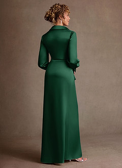 Azazie Jacinta Mother of the Bride Dresses Dark Green Sheath Pleated Stretch Satin Dress image3