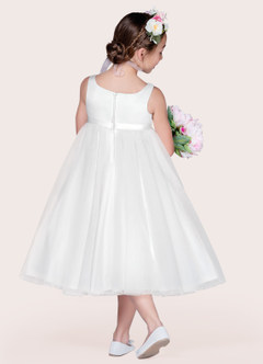 Azazie Lupine Flower Girl Dresses Ball-Gown Sequins Matte Satin Tea-Length Dress image2