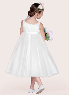 Azazie Lupine Flower Girl Dresses Diamond White Ball-Gown Sequins Matte Satin Dress image2