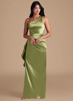 Azazie Latrice Bridesmaid Dresses Pistachio Sheath One Shoulder Metallic Satin Dress image6