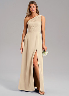 Azazie Phaedra Bridesmaid Dresses Champagne A-Line One Shoulder Chiffon Dress image1