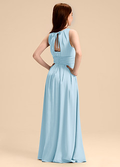 Azazie Bibiane Junior Sky Blue A-Line Pleated Stretch Satin Dress image7