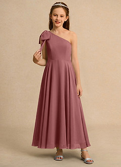 Azazie Guppy Girls Formal Blumenmädchenkleider A-Linie One-Shoulder Chiffon Kleid Amethyst image3