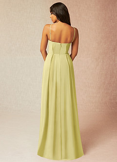 Azazie Kyedae Bridesmaid Dresses Lemon Sorbet A-Line V-Neck Pleated Chiffon Dress image2