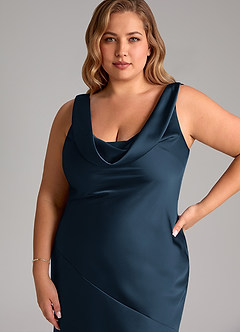 Azazie Rylina Bridesmaid Dresses Dark Navy Mermaid Stretch Satin Dress image11