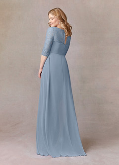 Azazie Leonine Mother of the Bride Dresses Dusty Blue A-Line Scoop lace Chiffon Dress image4
