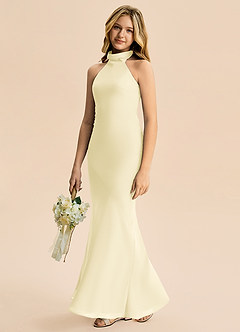 Azazie Velli Junior Vestido Sorvete De Limão de Chiffon de sereia com Pescoço alto image4