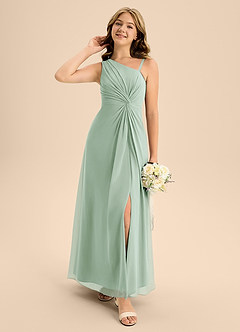 Azazie Brooke Junior Abito A-Line in Chiffon Spacco Laterale Agave image1