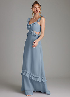 Azazie Malaya Bridesmaid Dresses Dusty Blue A-Line Corset Chiffon Dress image6