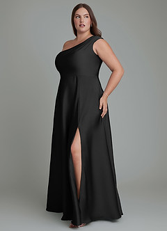Azazie Melanie Brudtärnklänningar Klänning av A-linje i Stretch Satin Off the shoulder Svart image11