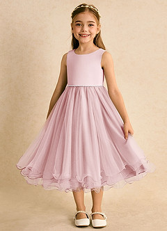 Azazie Lass Flower Girl Dresses Powder Pink A-Line Bow Tulle Dress image5