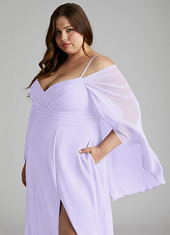 Azazie Cienna Abiti da Damigella Abito A-Line in Chiffon a Spalla Scoperta Lilla image11