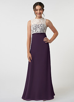 Azazie Rana Junior Plum A-Line Lace Chiffon Dress image1