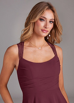 Azazie Vina Bridesmaid Dresses Cabernet A-Line Lace Chiffon Dress image6