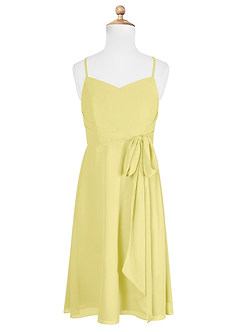 Azazie Doll Junior Lemon Sorbet A-Line Bow Chiffon Dress image5