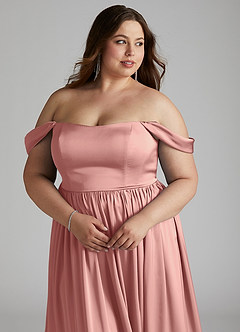 Azazie Morana Final Sale Rosette A-Line Off the Shoulder Stretch Satin Convertible Dress image17