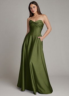 Azazie Meleena Bridesmaid Dresses Olive A-Line Strapless Stretch Satin Dress image1