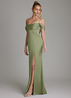 Azazie Nira Bridesmaid Dresses Garden Sage Mermaid Corset Stretch Satin Dress image6