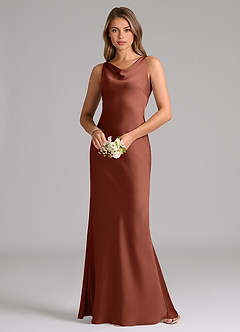 Azazie Allettie Bridesmaid Dresses Clay Mermaid Stretch Satin Dress image3