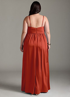 Azazie Alia Bridesmaid Dresses Rust A-Line Pleated Stretch Satin Dress image9