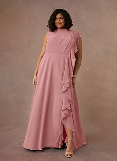 Azazie Narine Mother of the Bride Dresses Dusty Rose A-Line High Neckline Pleated Chiffon Dress image7