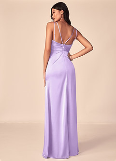 Azazie Aqua Bridesmaid Dresses Lilac A-Line V-Neck Pleated Stretch Satin Dress image2