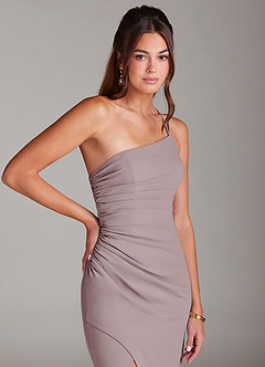 Azazie Eren Jurken voor bruidsmeisjes Jurk van Stretch crêpe met Kolom One-Shoulder Vintage Mauve image6