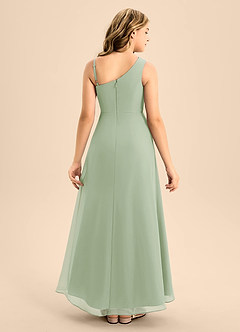 Azazie Brooke Junior Robe Trapèze en Mousseline de soie Fente Latérale Vert Sauge image2