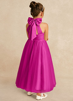 Azazie Bev Flower Girl Dresses Fuchsia A-Line Convertible Tulle Dress image6