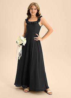 Azazie Callie Junior Black A-Line Ruched Chiffon Dress image3