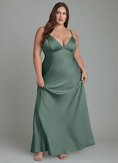 Azazie Stefania Bridesmaid Dresses Sea Moss A-Line Stretch Satin Dress image11