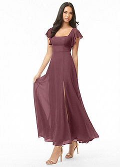 Azazie Bondi Bridesmaid Dresses Sangria A-Line Ruched Chiffon Dress image3