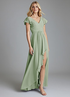 Azazie Omari Bridesmaid Dresses Dusty Sage A-Line Chiffon Dress image1