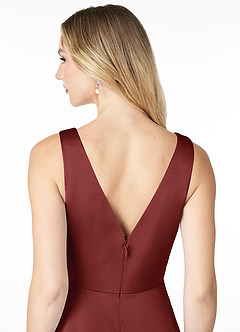 Azazie Nelly Brautjungfernkleider A-Linie Plissee mit V-Ausschnitt Stretch-Satin Kleid Terrakotta image5