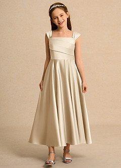 Azazie Bundle Girls Formal Flower Girl Dresses Champagne A-Line Pleated Matte Satin Dress image1