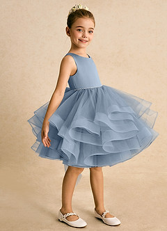 Azazie Tinie Flower Girl Dresses Dusty Blue Ball-Gown Bow Tulle Dress image4
