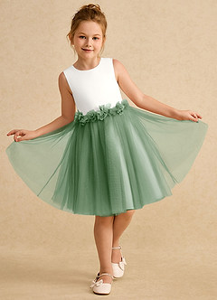 Azazie Louisa Flower Girl Dresses Ivory Matcha A-Line Sleeveless Tulle Dress image4