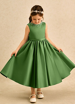 Azazie Doodle Flower Girl Dresses Basil Ball-Gown Bow Matte Satin Dress image4