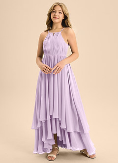 Azazie Elliora Junior A-Linie Plissee Chiffon Kleid Frostiges Flieder image4