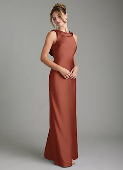 Azazie Aussie Robes de demoiselle d'honneur Robe Fourreau en Satin extensible Plissée Auburn image5