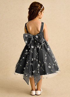 Azazie Bean Blumenmädchenkleider Ballkleid ärmellos Tüll Kleid Schwarz image2