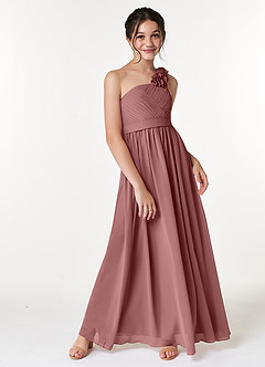 Azazie Flower Junior Desert Rose A-Line Pleated Chiffon Dress image3