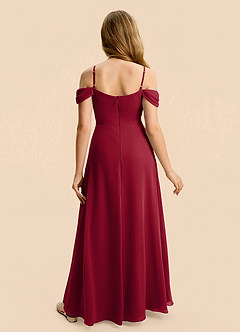 Azazie Lilly Junior Burgundy A-Line Pleated Chiffon Dress image2