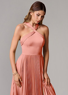 Azazie Afra Robes de demoiselle d'honneur Robe Trapèze en Satin extensible Plissée Corail image5