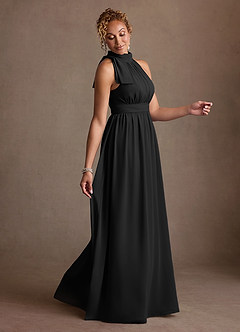 Azazie Antoinette Mother of the Bride Dresses Black A-Line Pleated Chiffon Dress image4