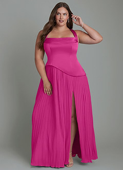 Azazie Stephanie Vestidos de damas de honor Vestido Fucsia de Satén Elástico de Línea A con Plisado image7