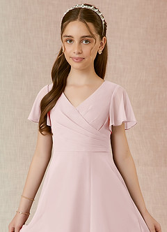 Azazie Induh Junior Blushing Pink A-Line Ruched Chiffon Dress image4