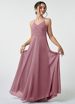 Azazie Avelina Junior Vintage Mauve A-Line Pleated Chiffon Dress image2
