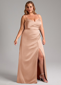 Azazie Azuree Bridesmaid Dresses Rose Gold A-Line Pleated Stretch Satin Dress image4