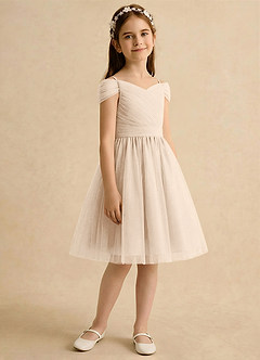 Azazie Lila Girls Formal Robe Demoiselle D'honneur Fillette Robe Trapèze en Tulle Épaule décolletée Albâtre Blanc image5